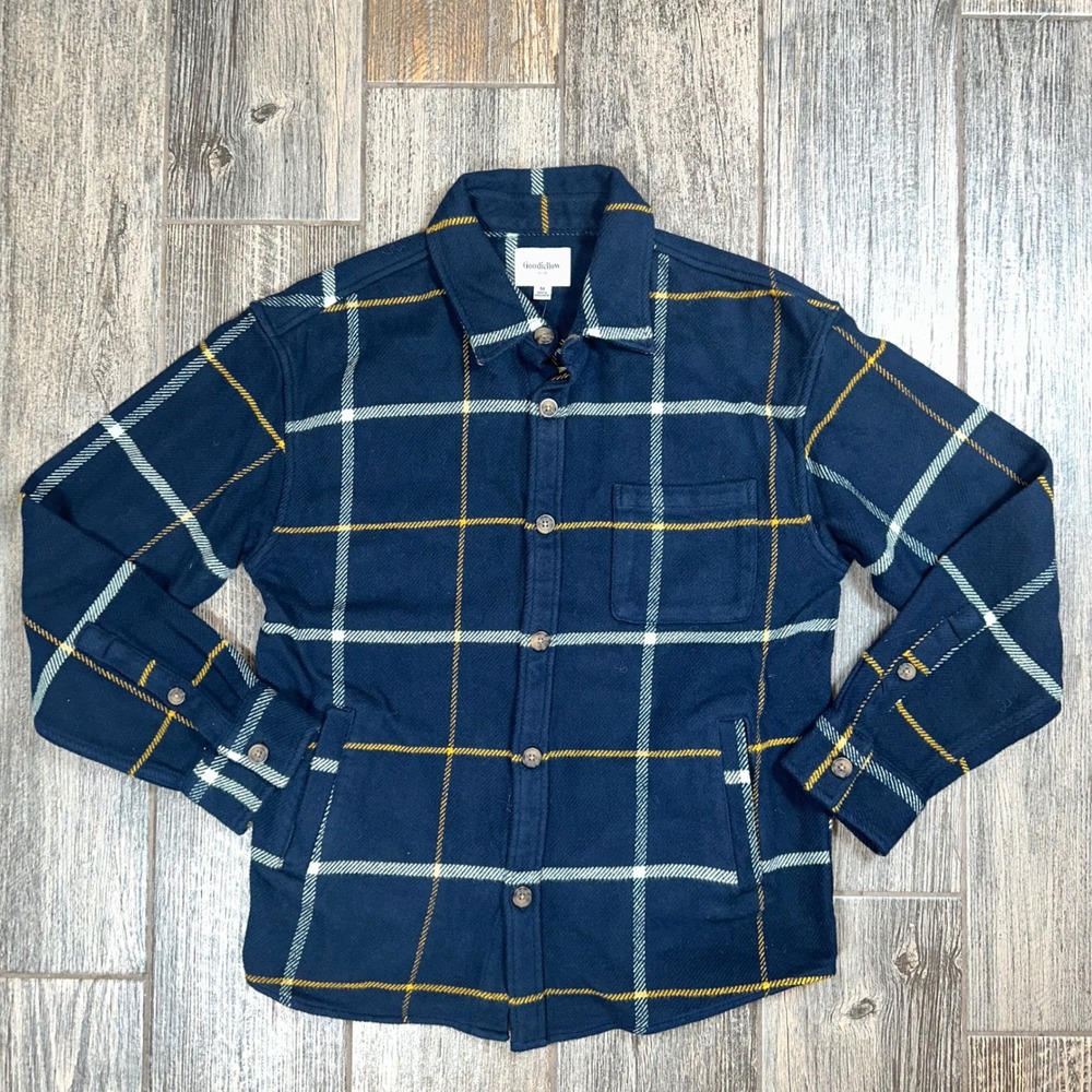 Goodfellow & Co Heavyweight Plaid Flannel Shirt Jacket Mens Size M Midnight Blue